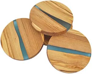 Olive Wood Round Coasters with River of Resin