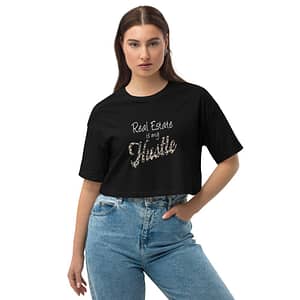 Real Estate is my Hustle - Loose drop shoulder dark crop top